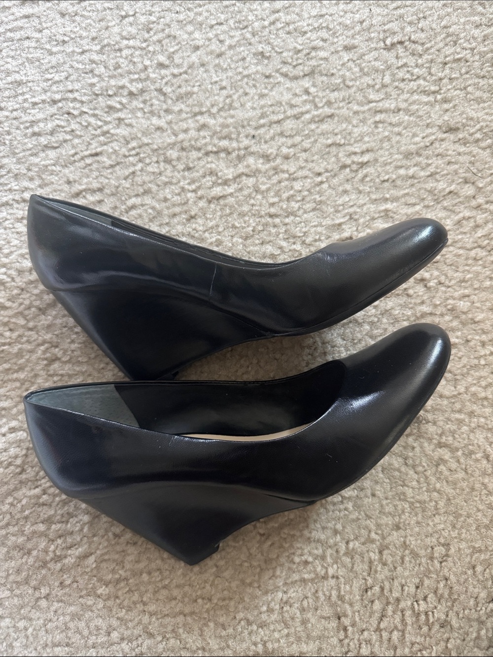 Franco Sarto Black Leather Wedge Pumps